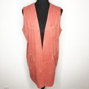 Soft Surroundings dusty rose pink faux suede open front vest Petite Medium PM